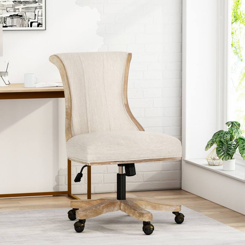 Alt View 4. HTUTWOO - Rubber Wood Swivel Office Chair, Adjustable Height ,Armless Desk Chair, Ideal for Home Office,Bedroom,Study - Beige.