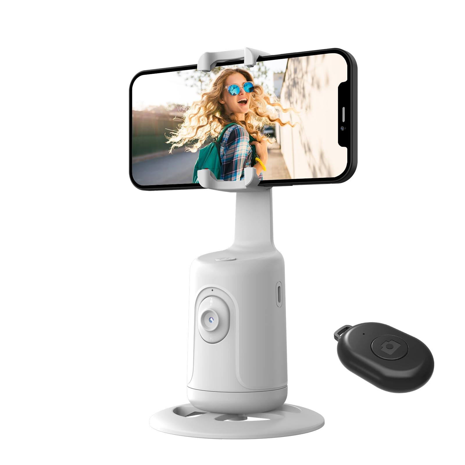 Alt View 1. PRIMEPLUS - Auto Tracking Phone Gimbal & Tripod, 360° Face/Object Tracking Selfie Stick Stabilizer for Vlog Live Streaming - White.