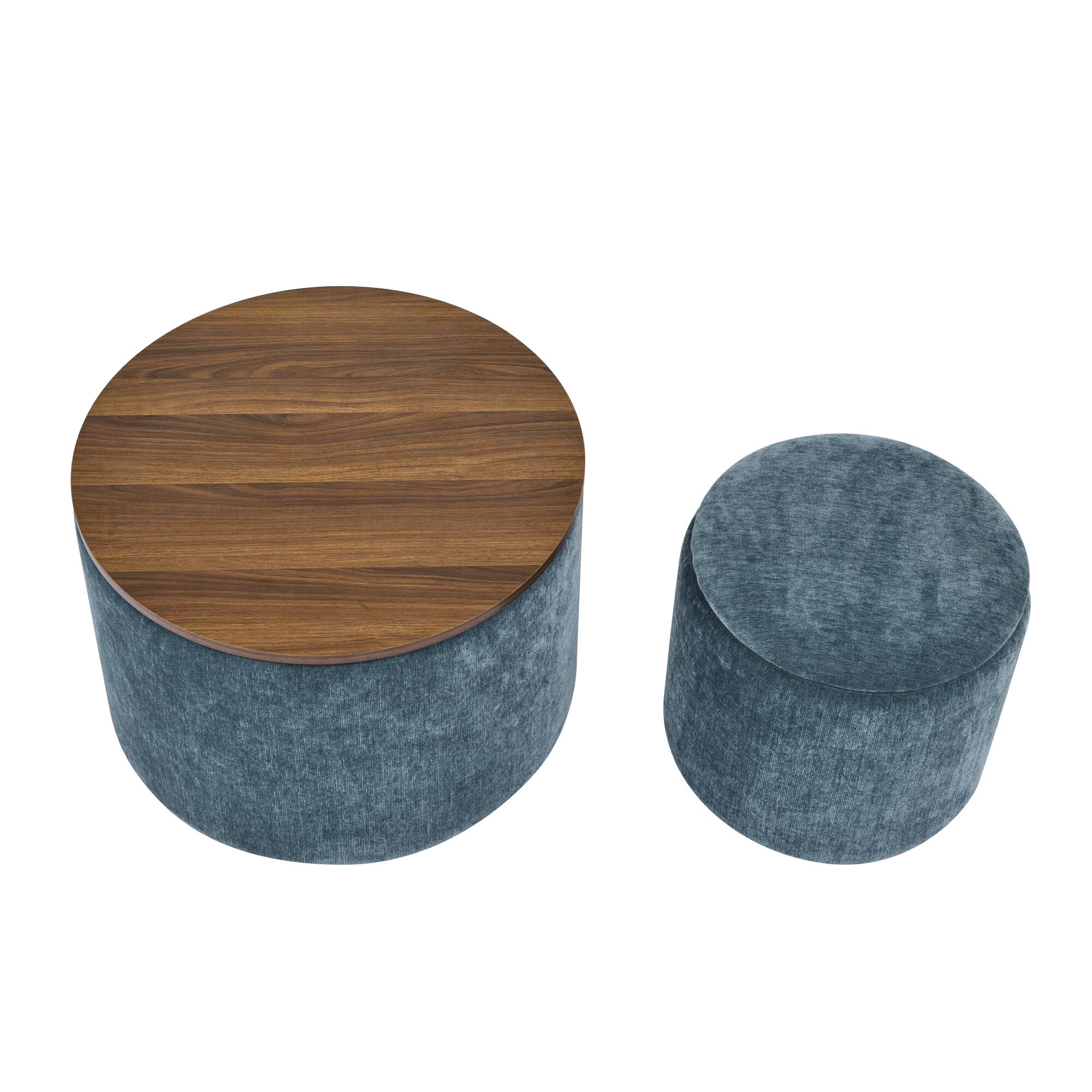 Alt View 9. GOODSILO - 2-Piece Round Storage Ottoman Set with Hidden Storage and Detachable Stool, Classic Design for Living Room and Bedroom - Dark Blue.