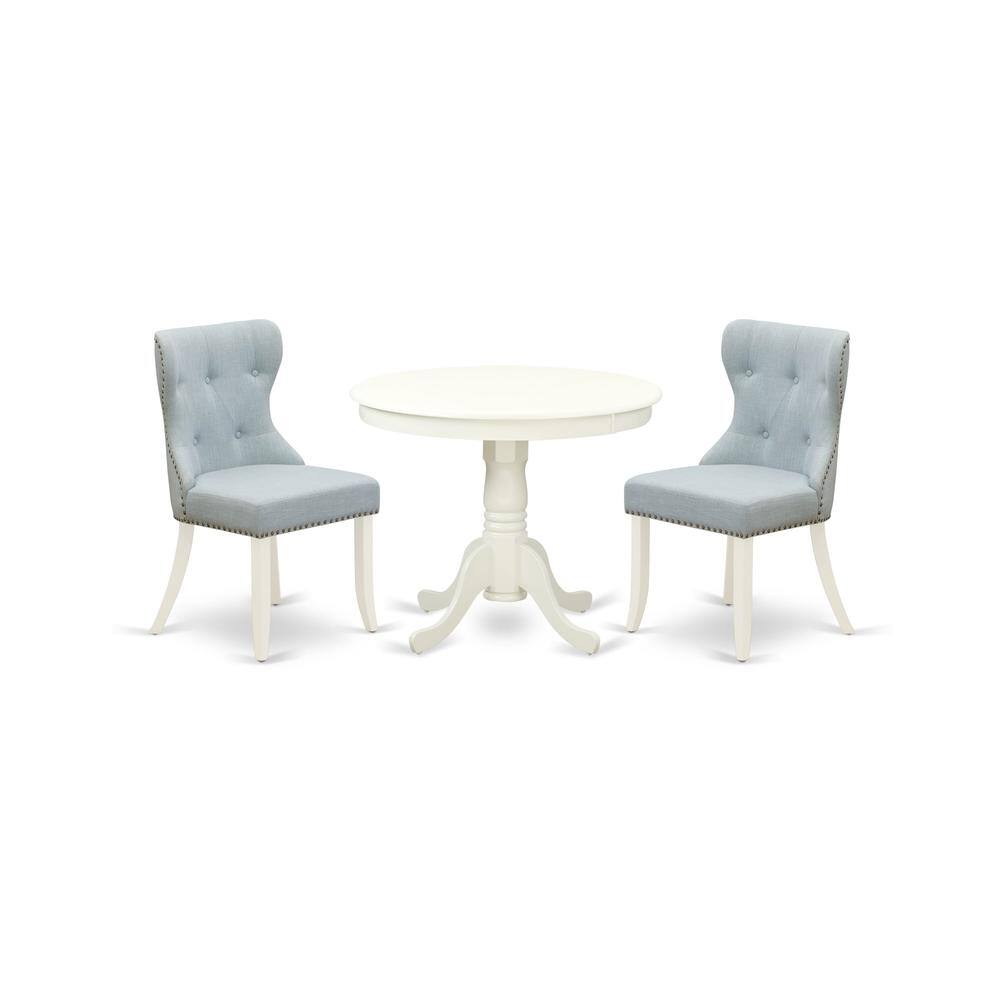 Alt View 1. East West Furniture - ANSI3-LWH-15 - A dining set of 2 fantastic indoor dining chairs with Linen Fabric Baby Blue color and a gorgeous - Linen White.
