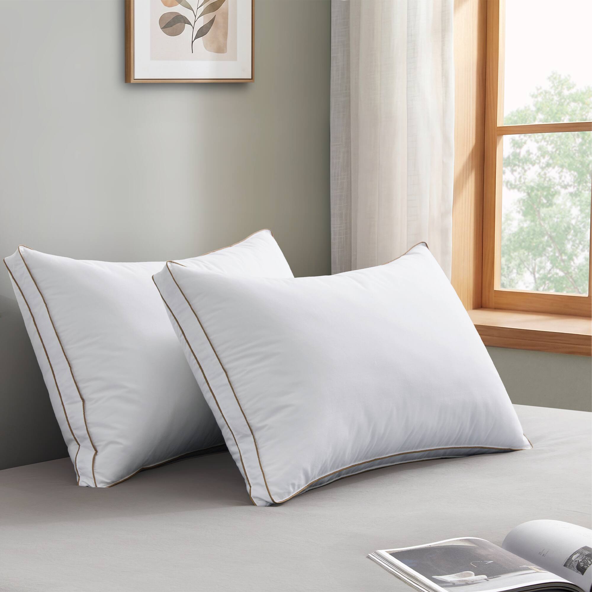 Angle. Peace Nest - Peace Nest 2 Pack Medium Goose Feather Down Bed Pillows with Soft Cotton Cover, Gusseted, King - Gusseted.