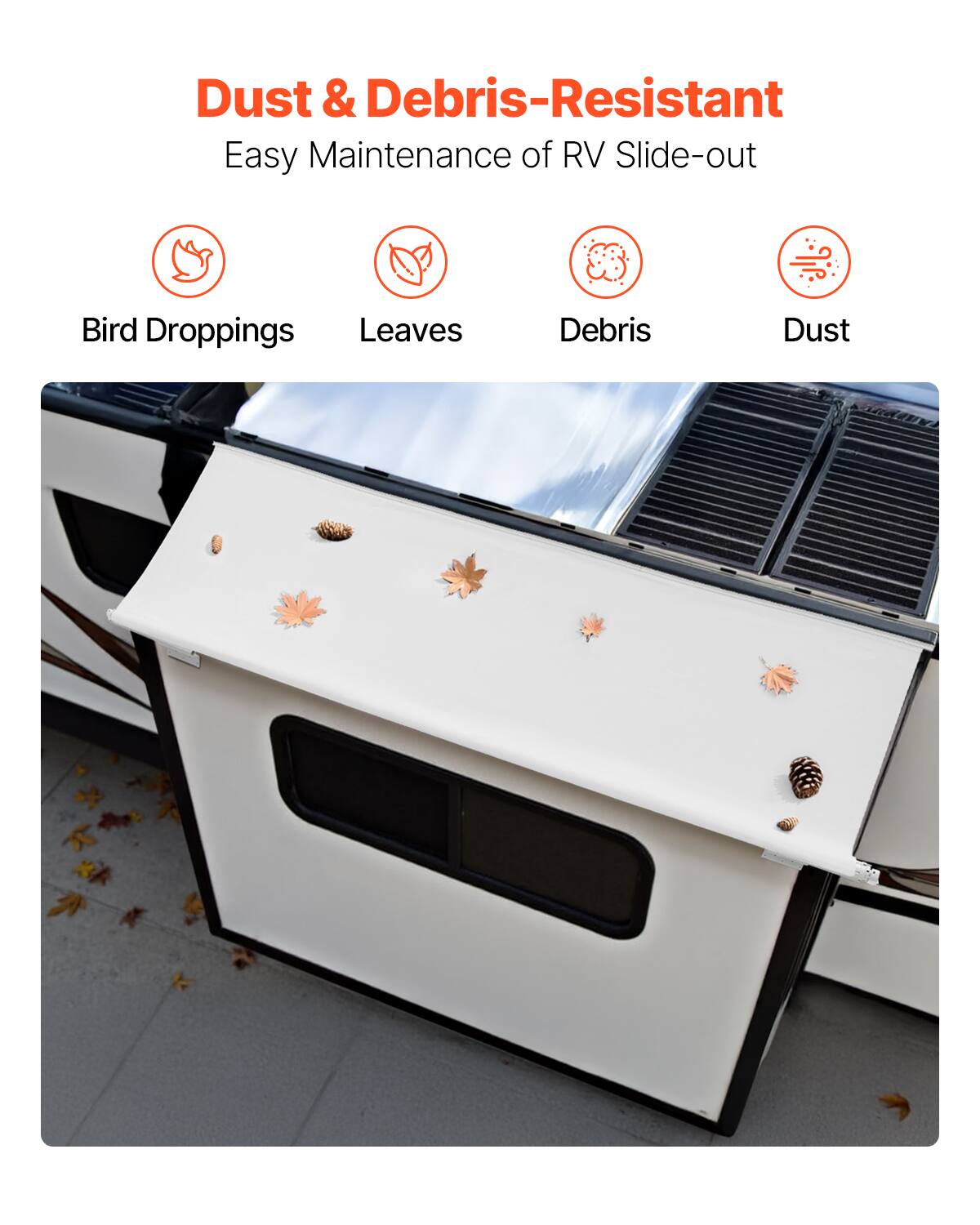 Dust & Debris-Resistant  
Easy Maintenance of RV Slide-out  

- Bird Droppings  
- Leaves  
- Debris  
- Dust