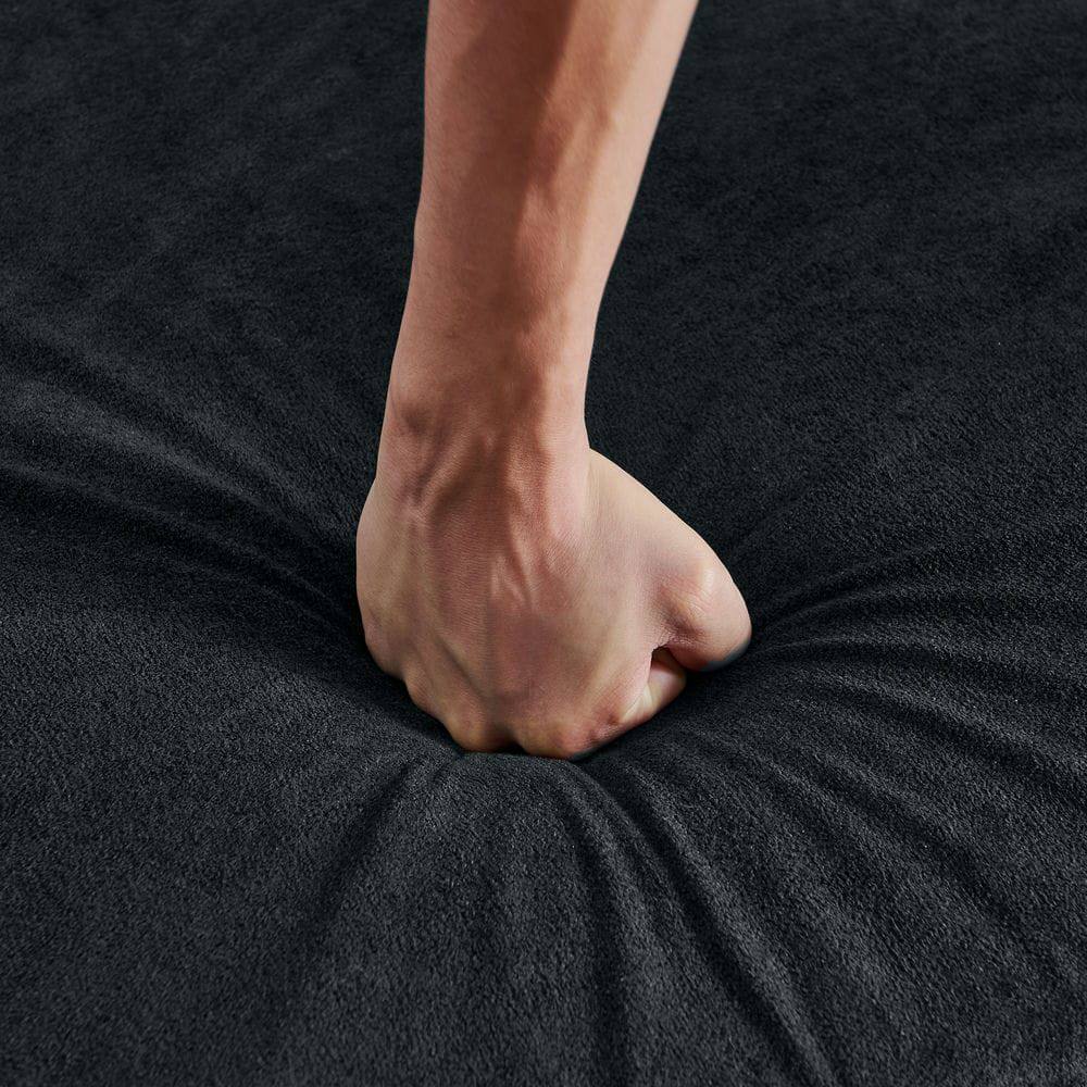 Angle. Kadyn - Pull-Out Sleeper Sofa with Retractable Table, Features LED Lights, USB Ports, and Cup Holders, Black - Black.