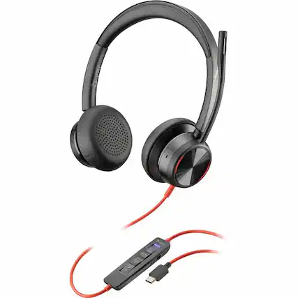 Front. HP - Poly Blackwire 8225 Microsoft Teams Certified Headset +USB-C/A Adapter TAA - Microsoft Teams Certification - Stereo - Black.