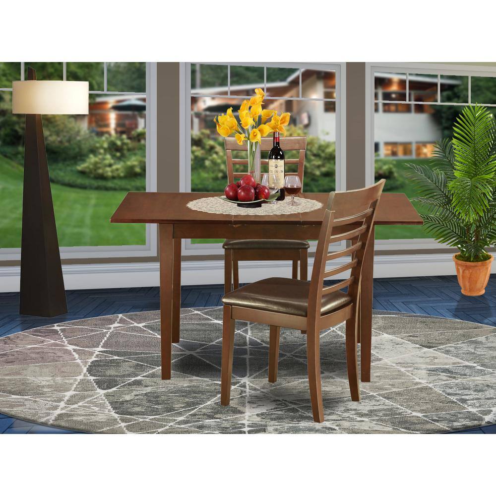Back. East West Furniture - 3 Pc small Kitchen Table set - Table with Leaf and 2 Kitchen Dining Chairs - Mahogany.
