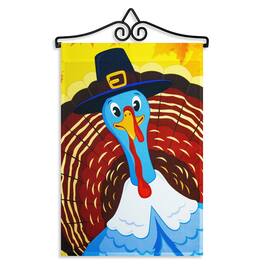 G128 - Combo Garden Flag Hanger 14.2-inch with 12x18-inch Pilgrim Turkey Printed 150D Polyester Flag - Yellow
