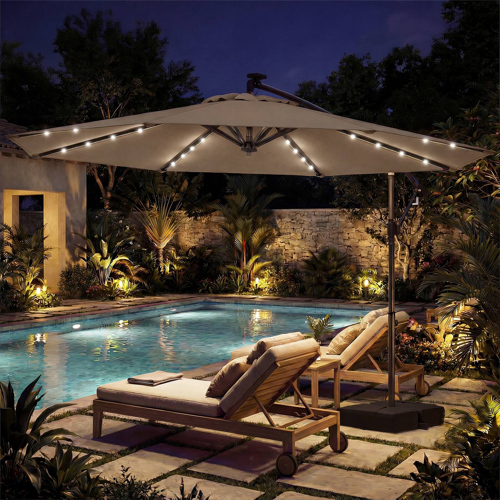 Alt View 4. Costway - Costway 10 FT Solar Offset Hanging Umbrella Patio Cantilever Umbrella with 32 LED Lights - Brown.