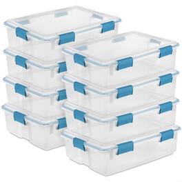 Sterilite - 37 Quart Clear Plastic Home Storage Tote Bin with Secure Lids, 8 Pack