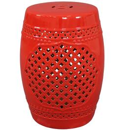 Sunnydaze - 17.75 in Marrakesh Lattice Ceramic Glaze Garden Stool - Red