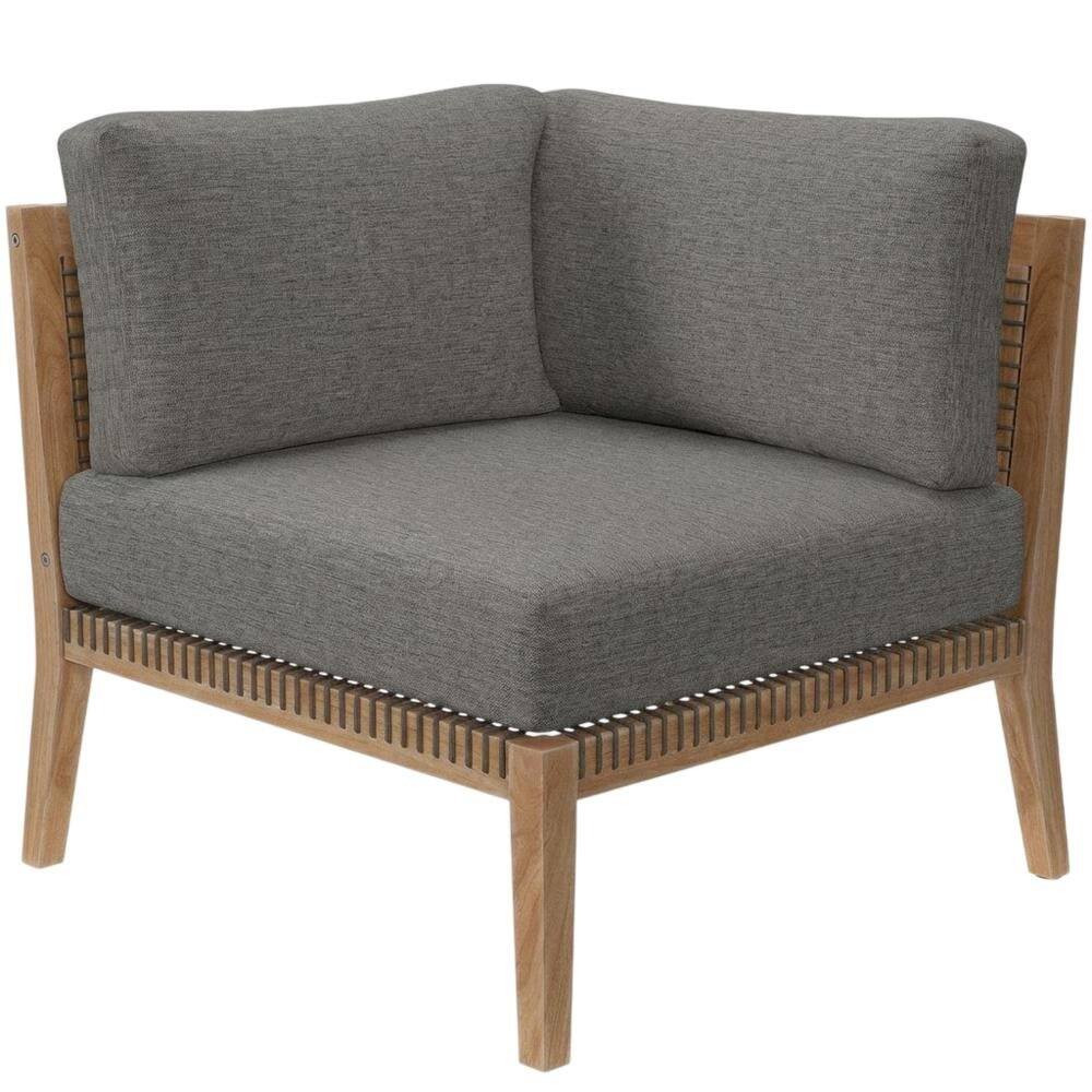 Back. Outdoor Escape - Teak Wood Corner Outdoor Lounge Chair With Backrest And Seat Cushion - Gray.