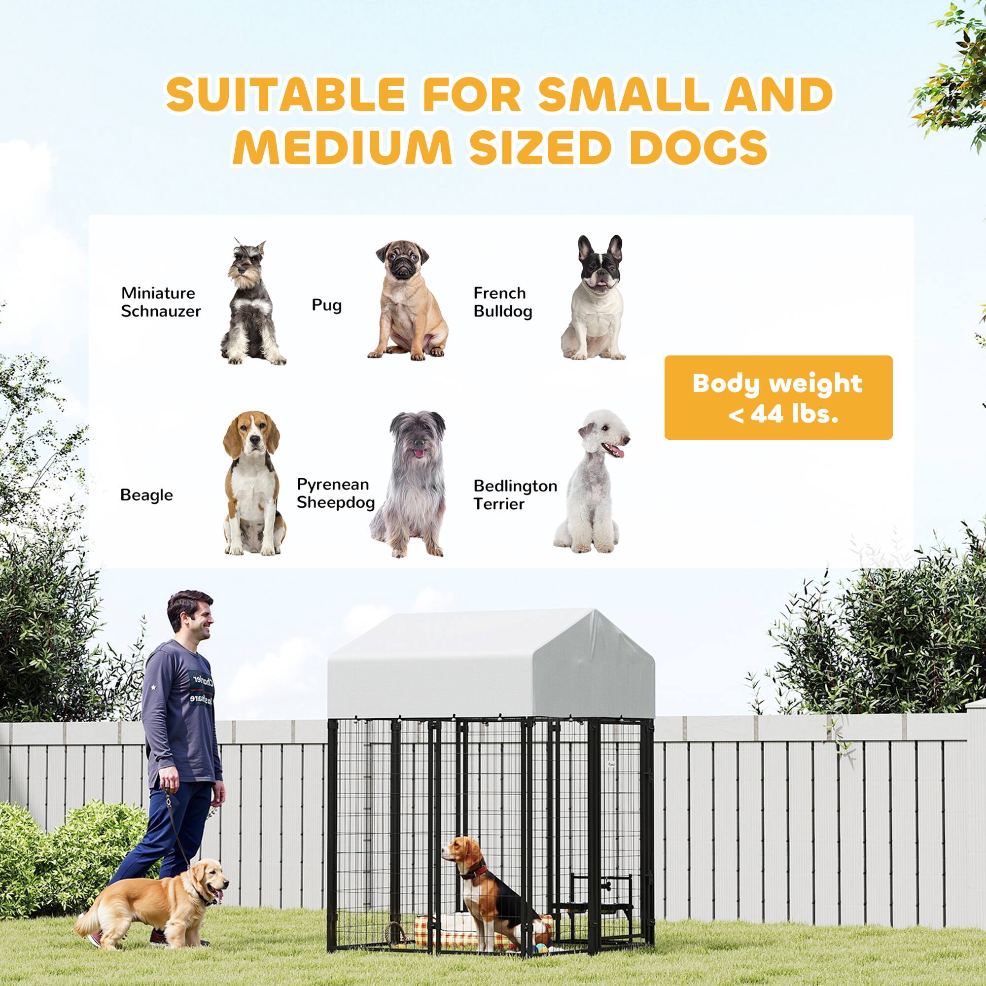 SUITABLE FOR SMALL AND MEDIUM SIZED DOGS

- Miniature Schnauzer
- Pug
- French Bulldog
- Beagle
- Pyrenean Sheepdog
- Bedlington Terrier

Body weight < 44 lbs.