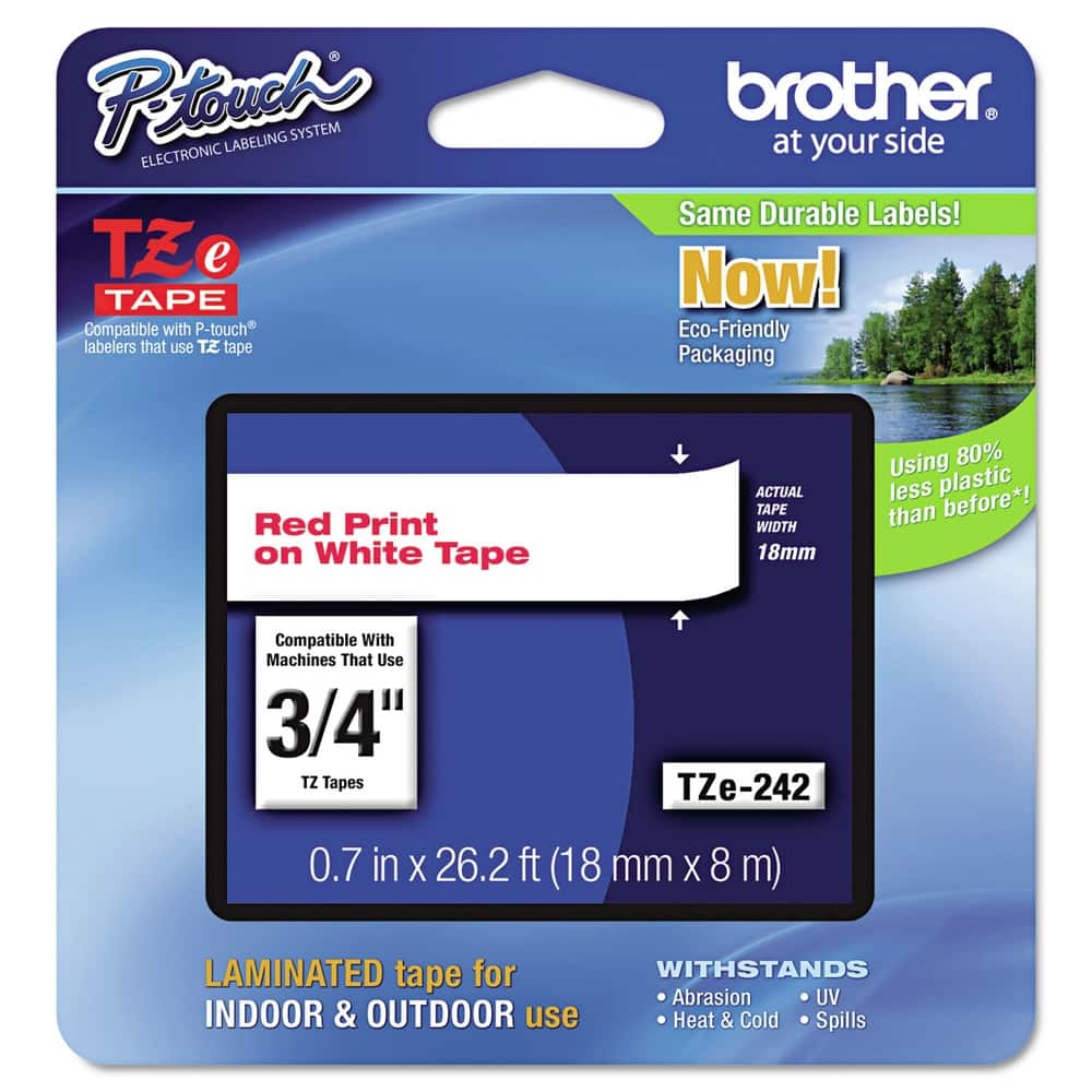 Brother - P-Touch TZE242 0.7 in. x 26.2 ft. TZe Standard Adhesive Laminated Labeling Tape - Red on - White