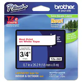 Brother - P-Touch TZE242 0.7 in. x 26.2 ft. TZe Standard Adhesive Laminated Labeling Tape - Red on - White