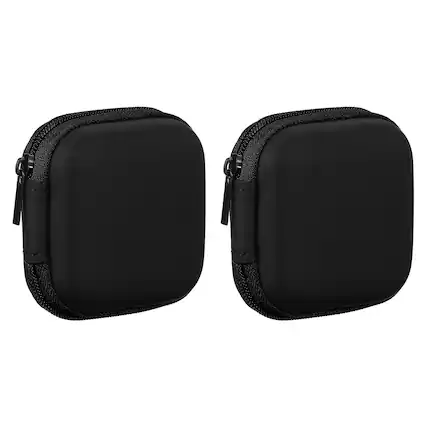 Front. Unique Bargains - 2pcs Earphone Case, 2.95x2.95x1.38in, Portable Earbud Carrying Case Storage Bag for In-Ear Headphones - Black.