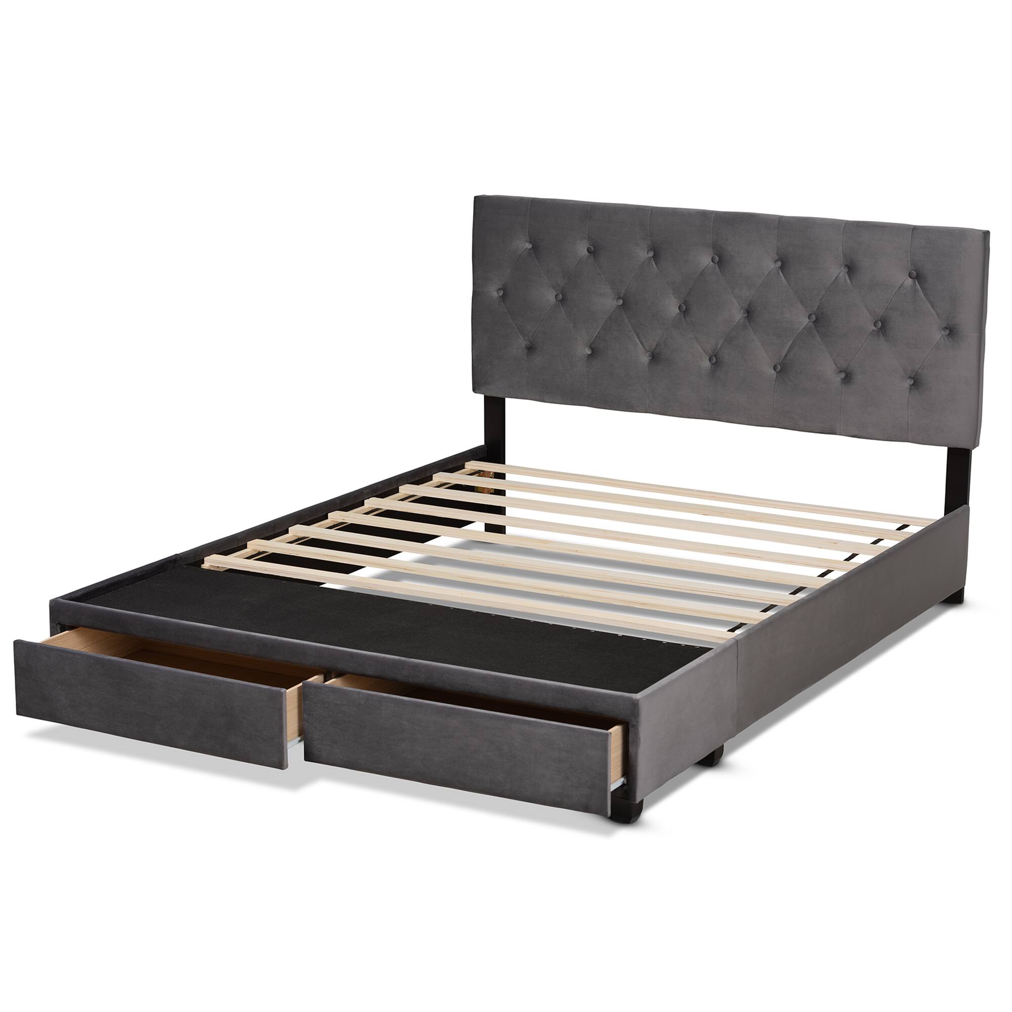 Alt View 1. Baxton Studio - Caronia Modern and Contemporary Velvet Fabric Upholstered 2-Drawer Queen Size Platform Storage Bed - Grey/Black.