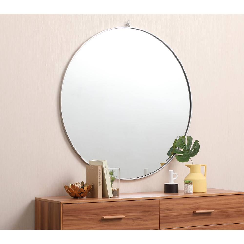 Alt View 1. Elegant Decor - Metal frame round mirror with decorative hook 45 inch in silver - Silver.