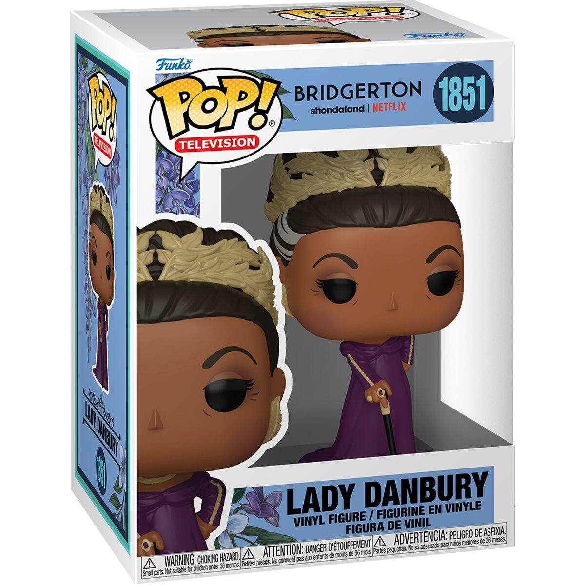 Funko POP! TELEVISION  
BRIDGERTON 1851  
shondaland | NETFLIX  

LADY DANBURY  
VINYL FIGURE / FIGURINE EN VINYLE / VINIL FIGURA  

WARNING: CHOKING HAZARD. Small parts. Not suitable for children under 36 months.  
ADVERTENCIA: PEQUEÑAS PIEZAS. NO ADECUADO PARA NIÑOS MENORES DE 36 MESES.  
ATTENTION: PELIGRO DE ASFIXIA. NE CONVIENT PAS AUX ENFANTS DE MOINS DE 36 MOIS.