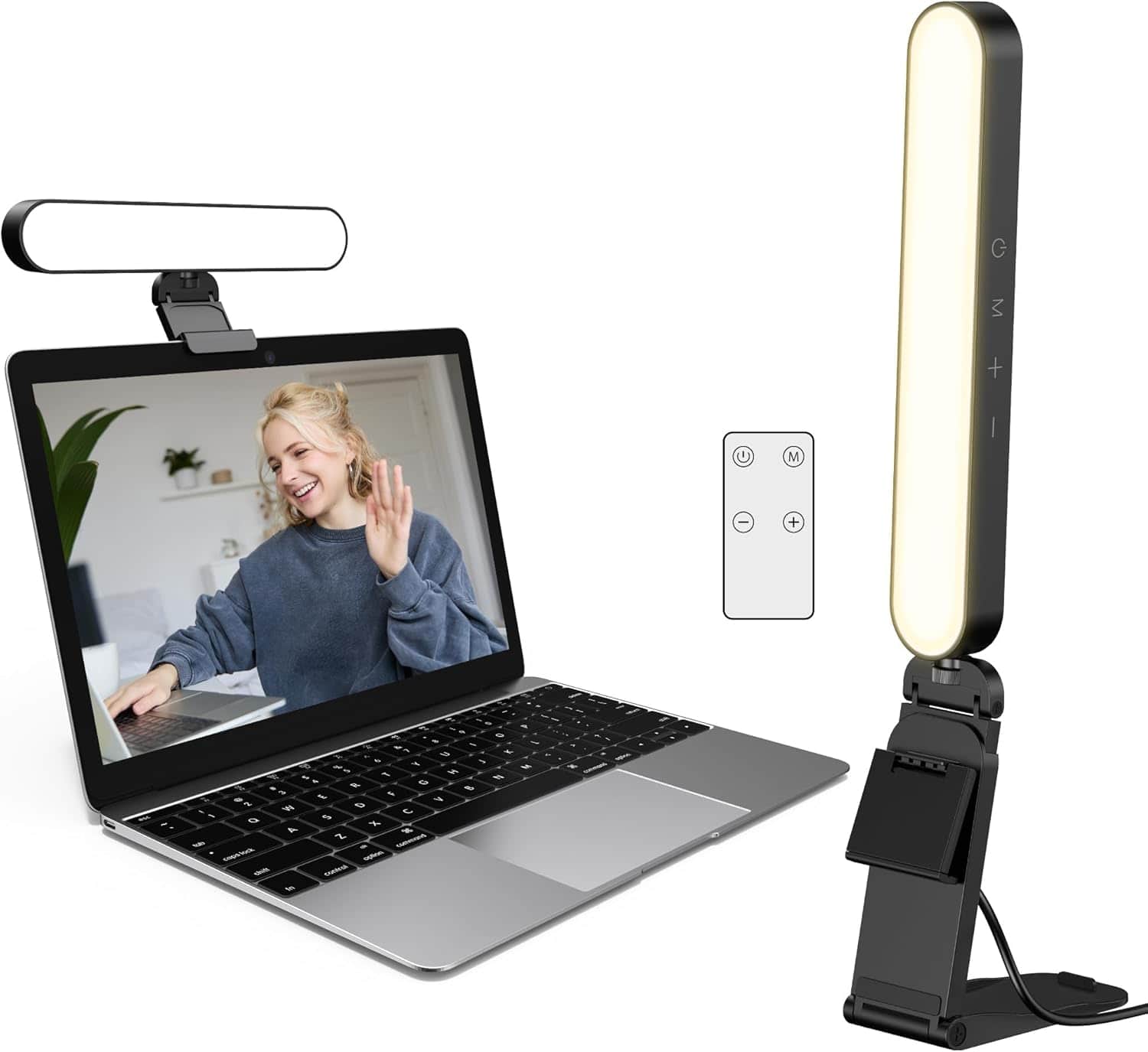 Schertz - Video Conference Light for Monitor & Desk – LED Streaming Light with Remote & Touch Control for Zoom, Webcam, Laptop, Po - Black