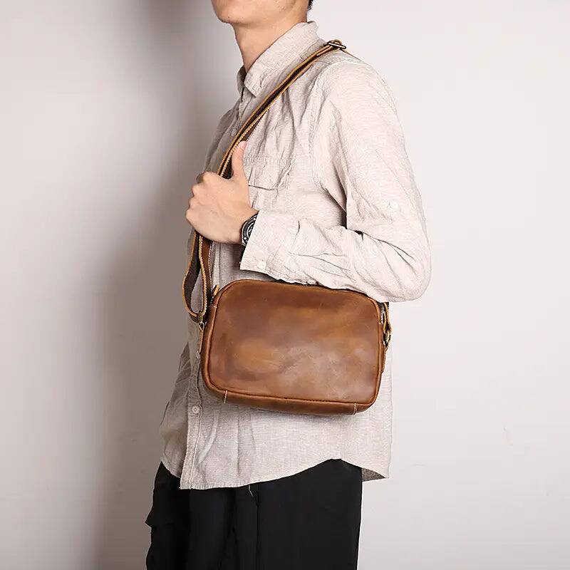 Alt View 2. Steel Horse Leather - Soren Vintage Leather Crossbody Bag Sling - Brown.