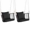 Front. Costway - Costway 2 PCS Patio Hanging Rattan Basket Chair Swing Hammock Chair with Seat Cushion - Mix Brown,Black.