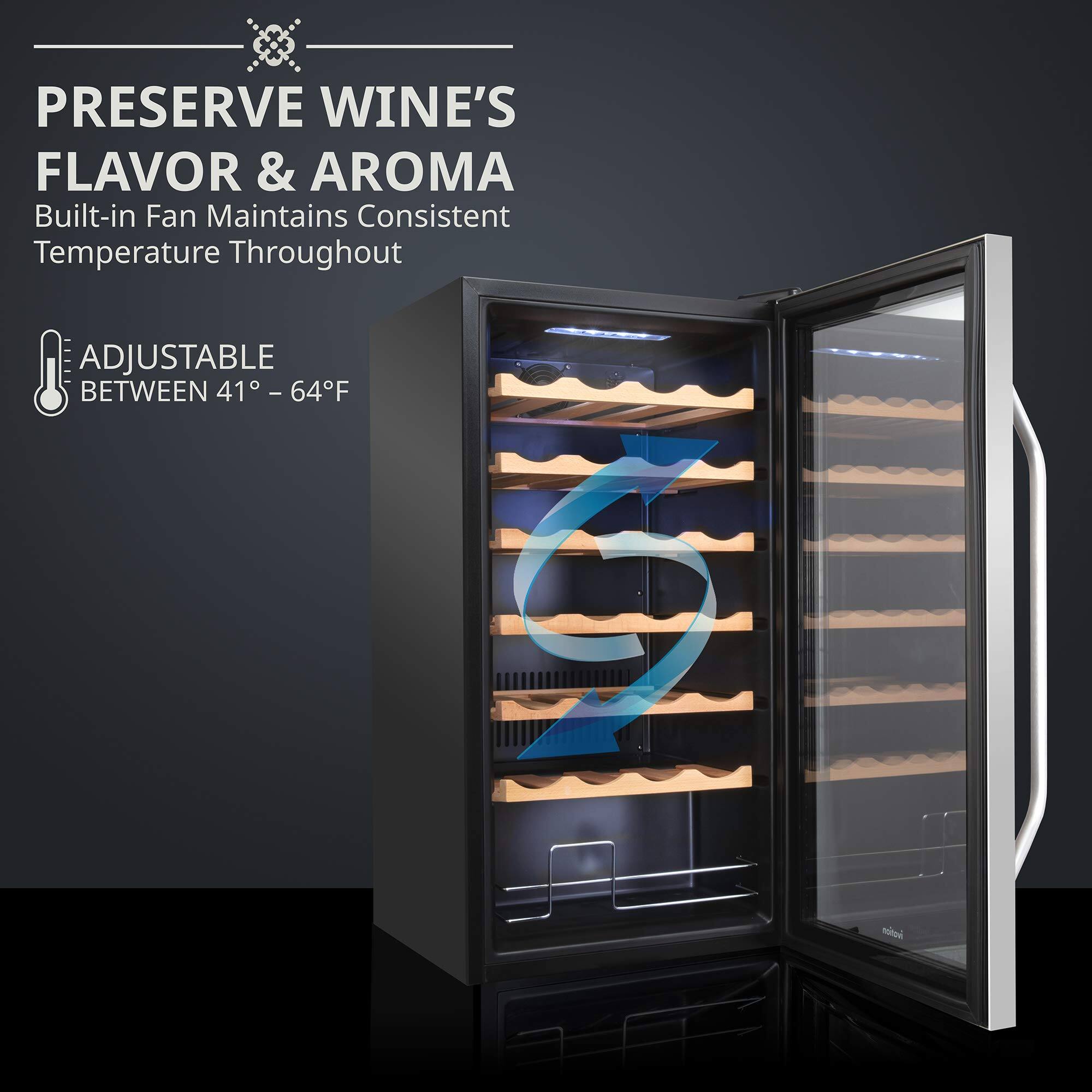 PRESERVE WINE'S FLAVOR & AROMA  
Built-in Fan Maintains Consistent Temperature Throughout  

ADJUSTABLE BETWEEN 41° - 64°F