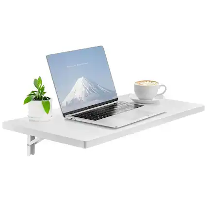 Front. VEVOR - Wall Mounted Folding Table, 47.2 x 19.7 inches Wall Mount Table, Floating Desk with Iron Bracket, Fold Down Desk - White.