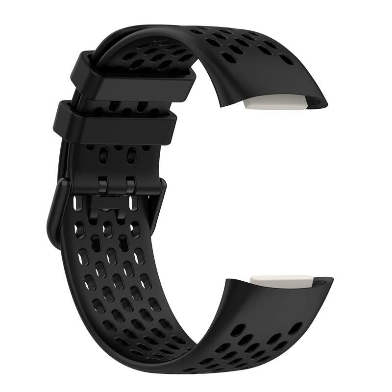 Left. StrapsCo - Endurance Band Silicone Rubber Watch Strap For Fitbit Charge 5 - Black.