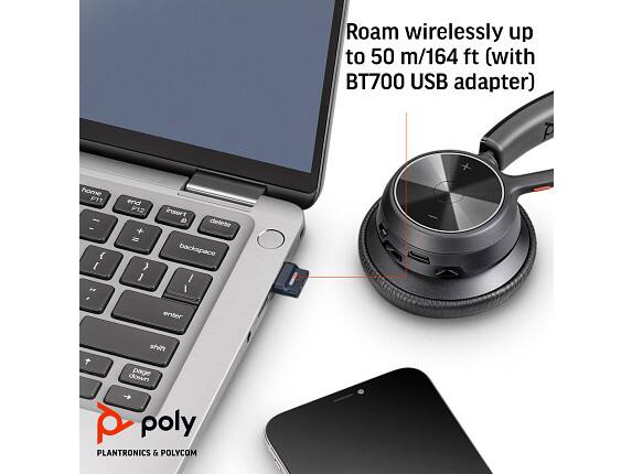 Roam wirelessly up to 50 m/164 ft (with BT700 USB adapter)  
home F11 - end P12 + insert 4 delete backspace enter + shift page down  
poly  
PLANTRONICS & POLYCOM