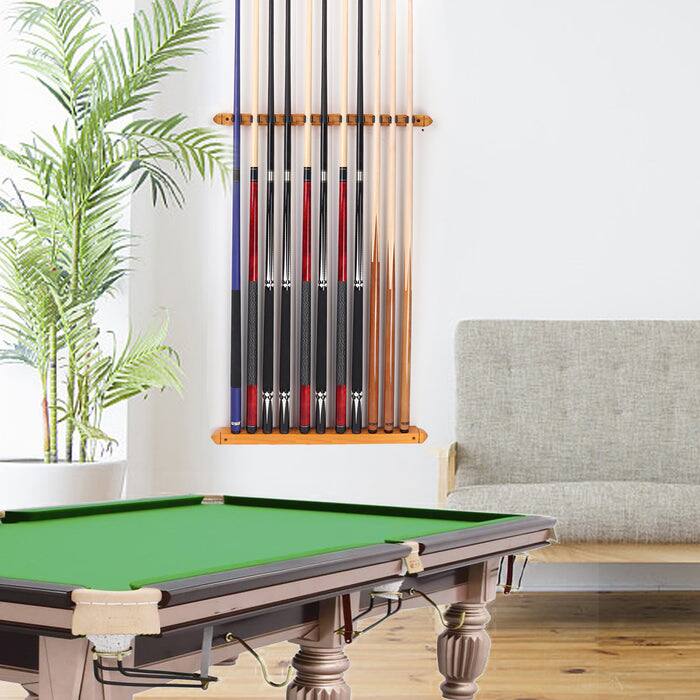 Alt View 3. GSE Games & Sports Expert - 2-Piece Wood 12 Billiard Pool Cue Rack Wall Mounted Holders, Pool Cue Sticks Wall Rack Set - Oak - Oak.