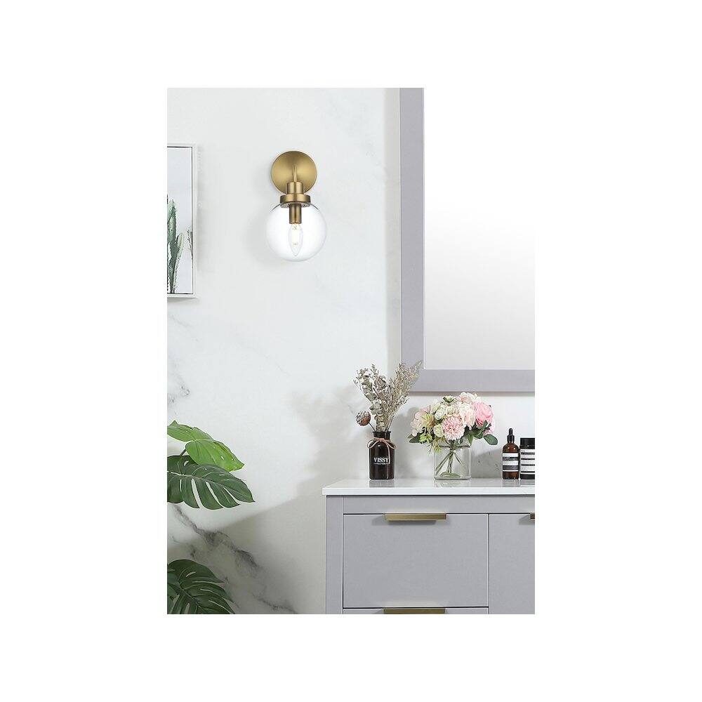 Alt View 4. Living District - Hanson 6 inch Wall Sconce in Satin Gold - Satin Gold And Clear.