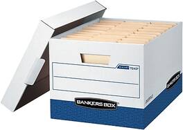 Bankers Box - R-Kive Heavy Duty 60% Recycled FastFold Corrugated File Box Lift Off Lid/Blue, 20/Carton - White/Blue