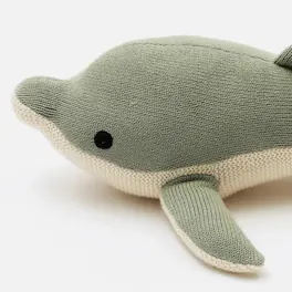 Siljoy - Knitted Stuffed Dolphin Soft Toy, Hand-Knitted, Cotton, Lightweight, Easy-Carry Gift for Kids - Green