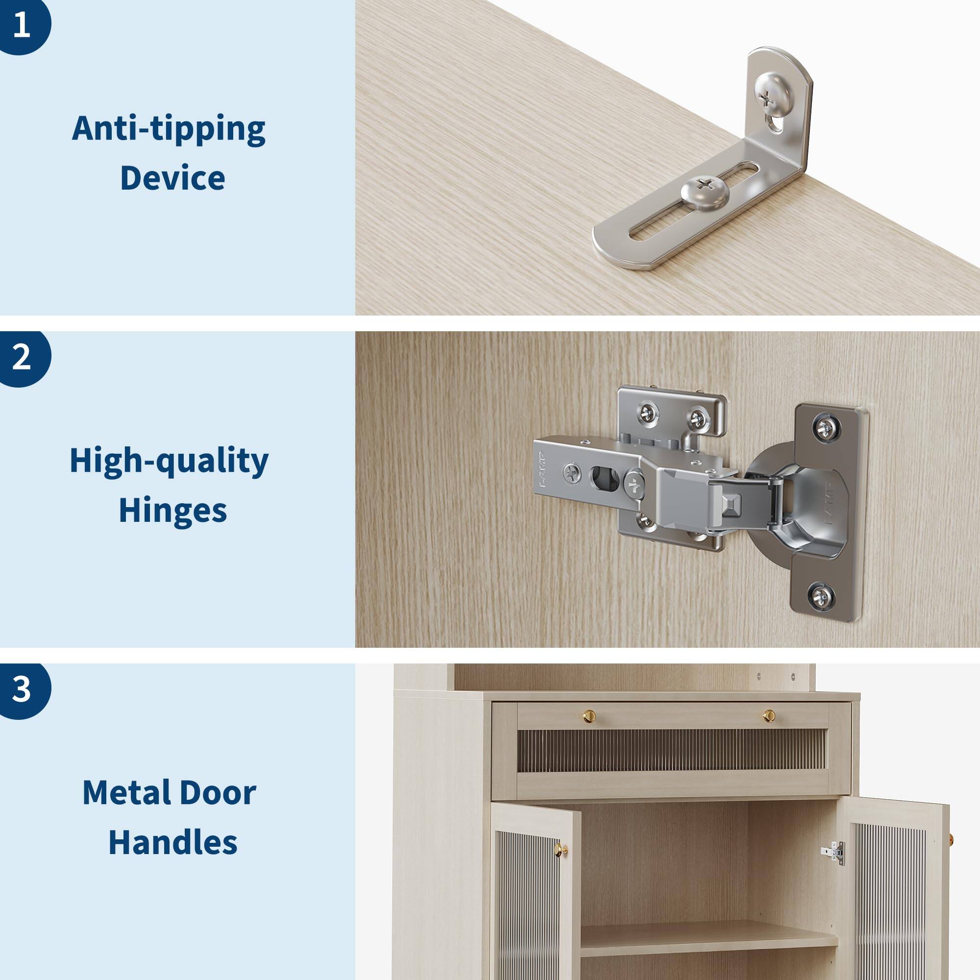 1. Anti-tipping Device  
2. High-quality Hinges  
3. Metal Door Handles