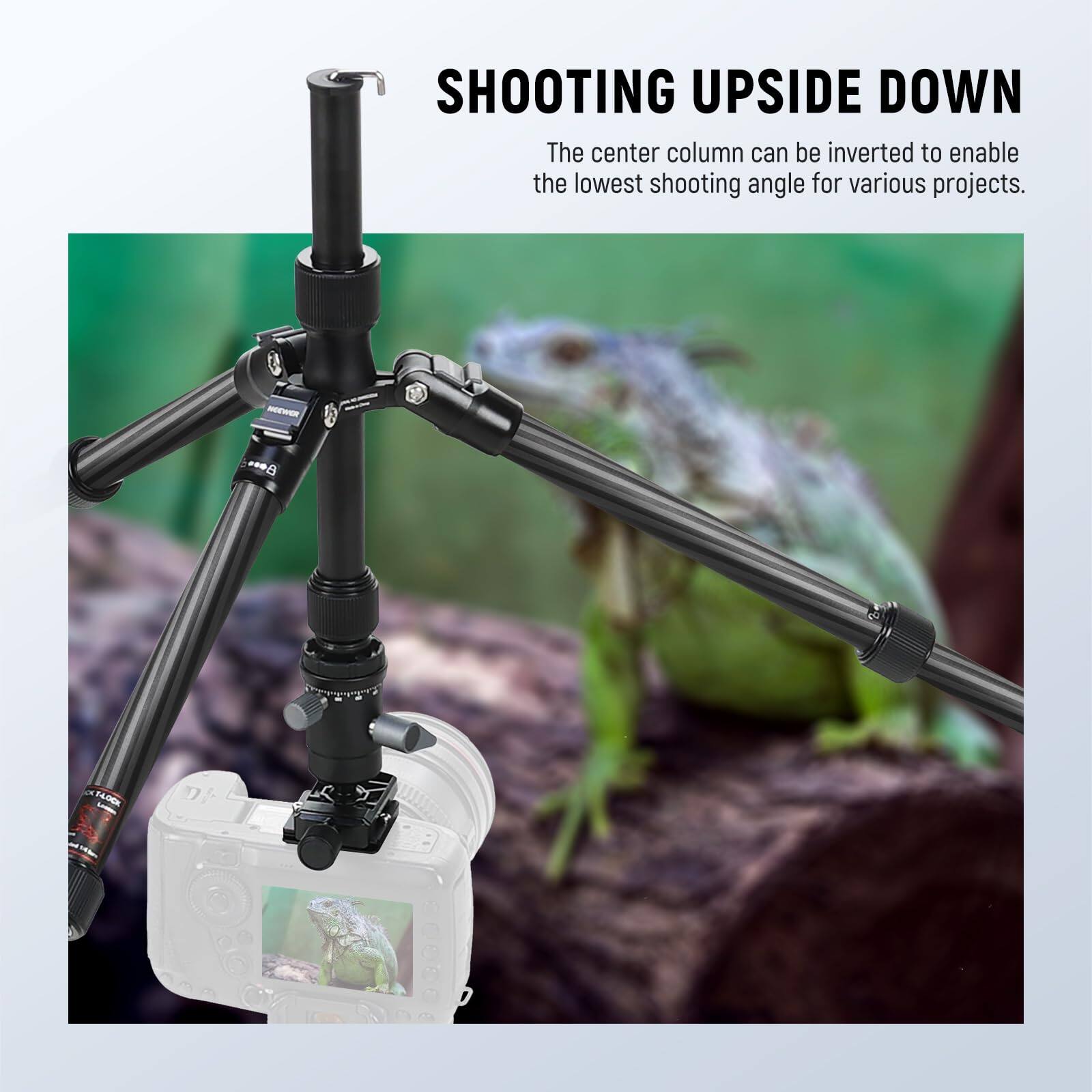 SHOOTING UPSIDE DOWN  
The center column can be inverted to enable the lowest shooting angle for various projects.