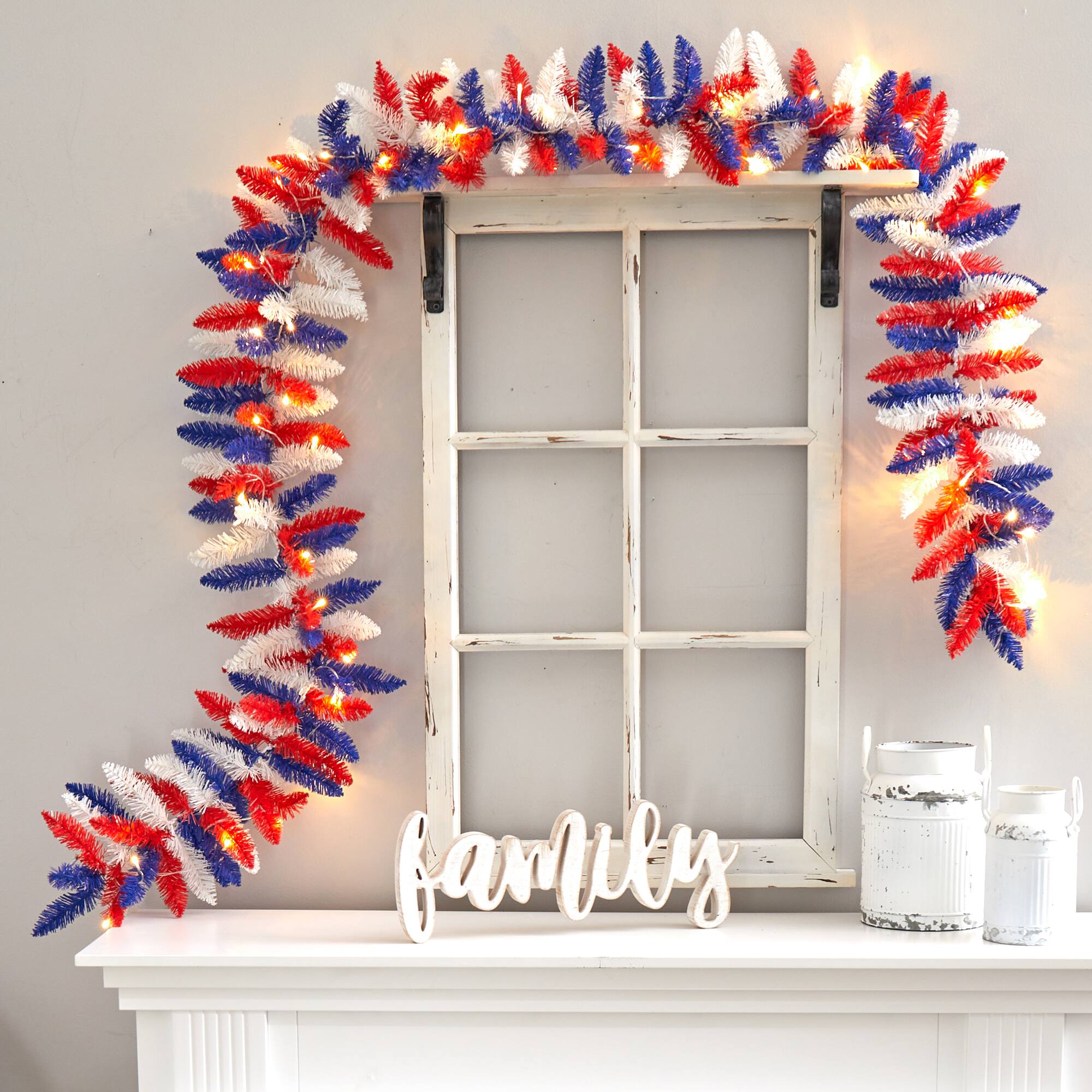 Back. BreeBe - 9 Ft. Patriotic Garland with 50 LED Lights - Multi.