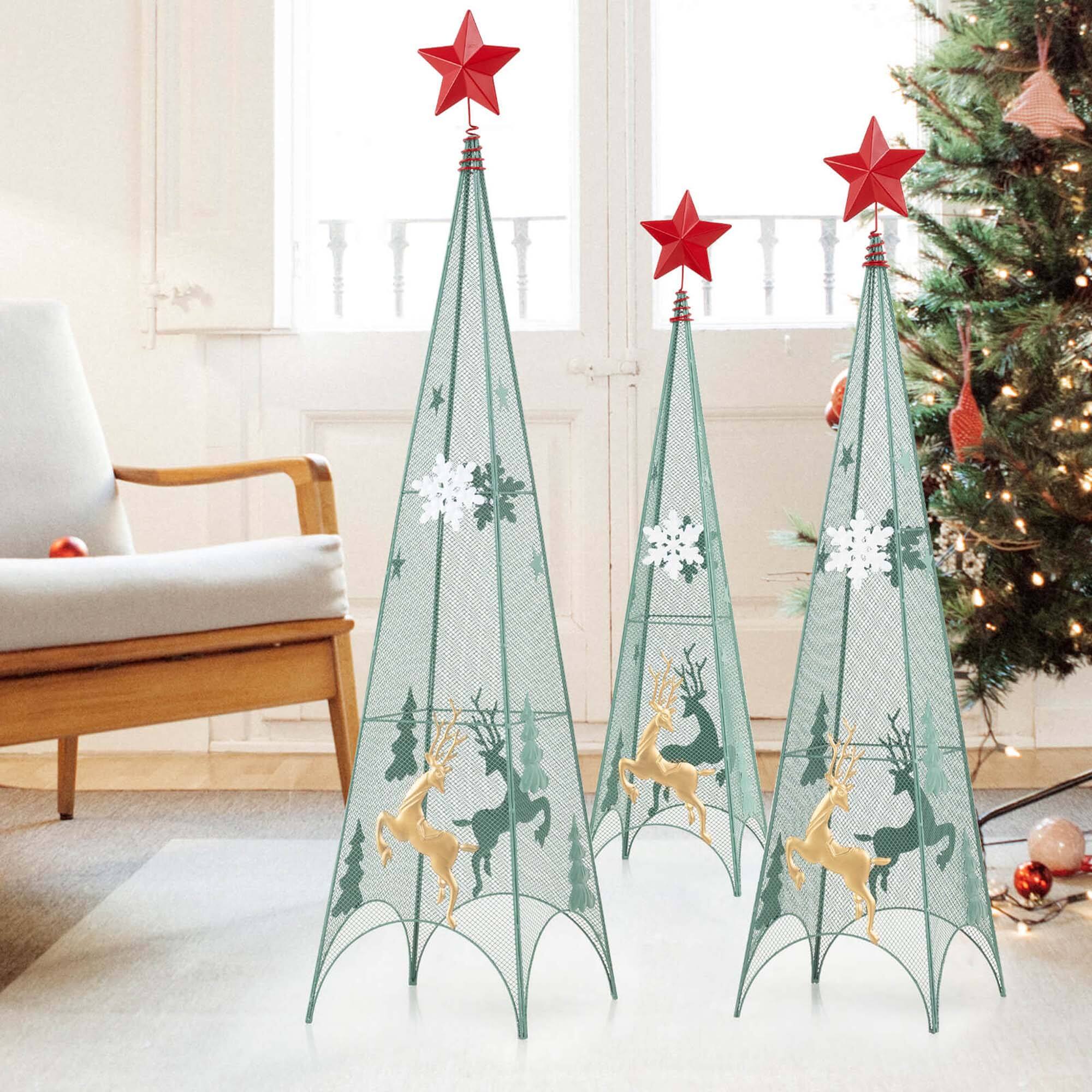 Alt View 1. Costway - Costway Set of 3 Tower Shaped Christmas Trees (3ft/3.5ft/4ft) Artificial Xmas Metal Trees - Green.
