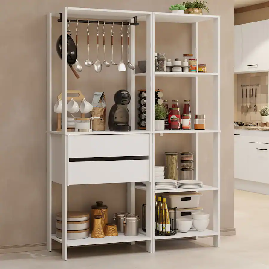 Kitchen Storage Rack A800 Madesa Kitchen Pantry Storage Rack with 2 Drawers, 7 Shelves and ...