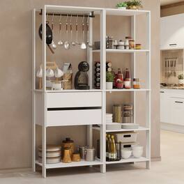 Madesa - Kitchen Pantry Storage Rack with 2 Drawers, 7 Shelves and Hanging Space 51"L - White - White
