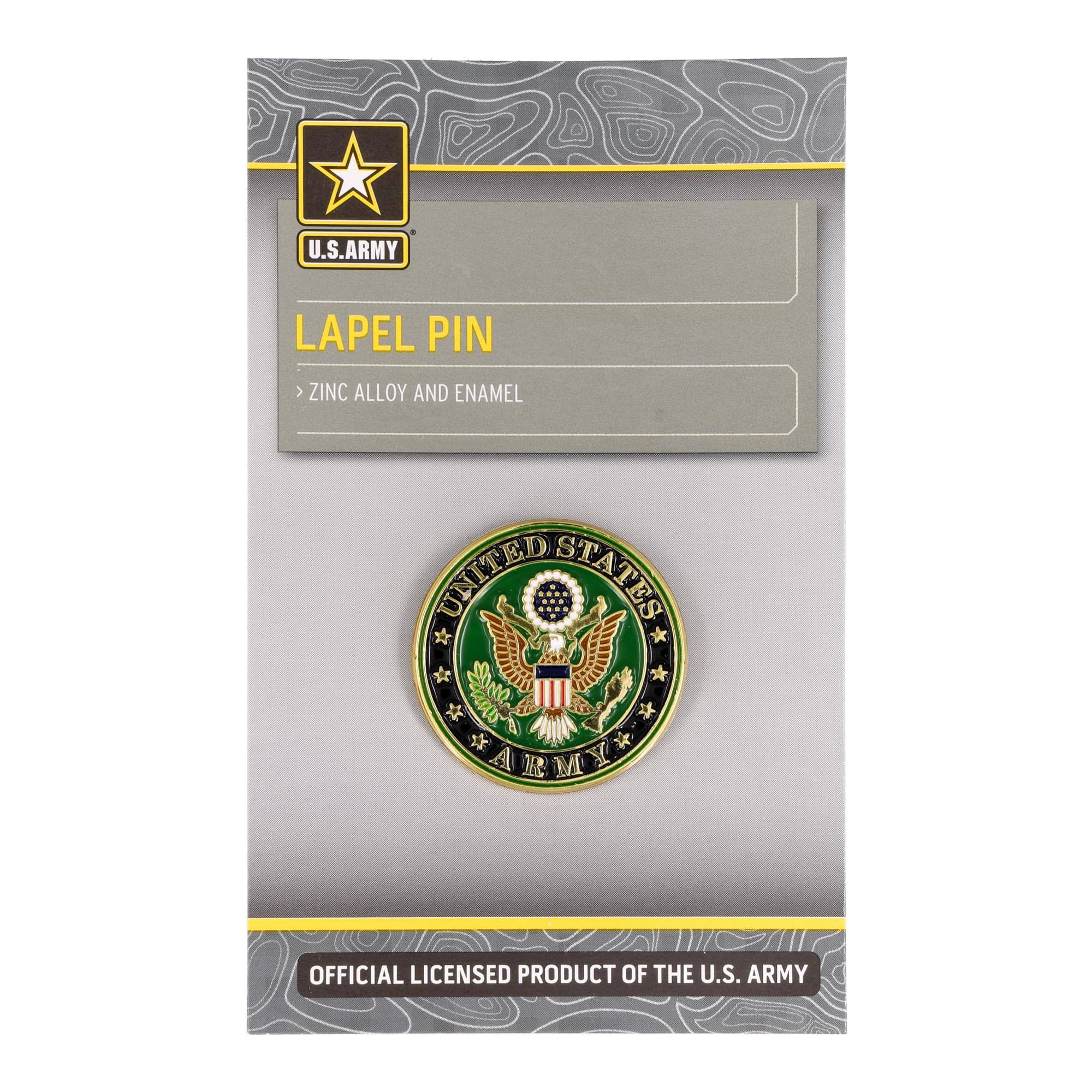U.S. Army Lapel Pin  
Zinc Alloy and Enamel  
Official Licensed Product of the U.S. Army