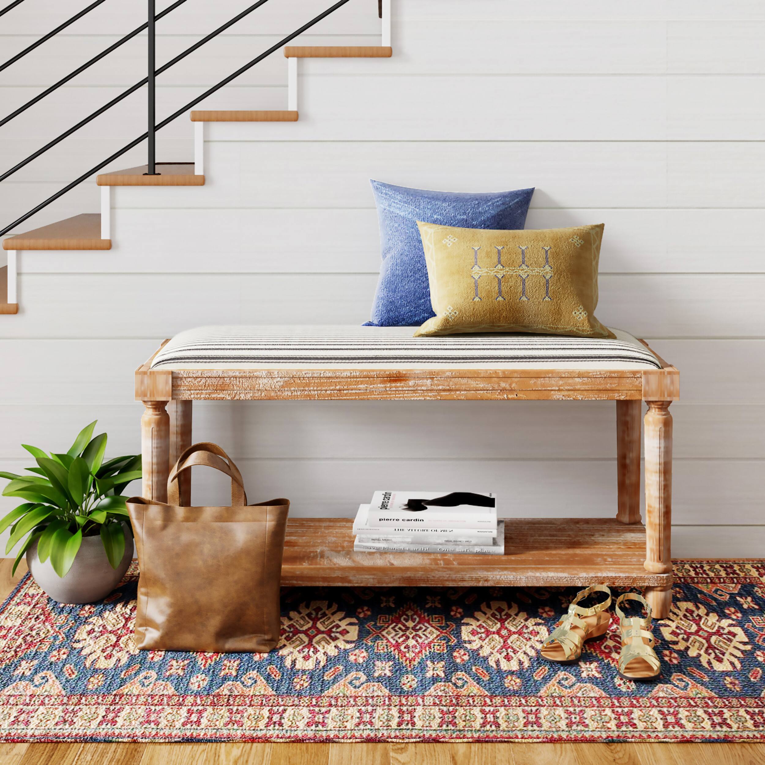 Left. Finch - Graydon Upholstered Bench - Distressed Natural.