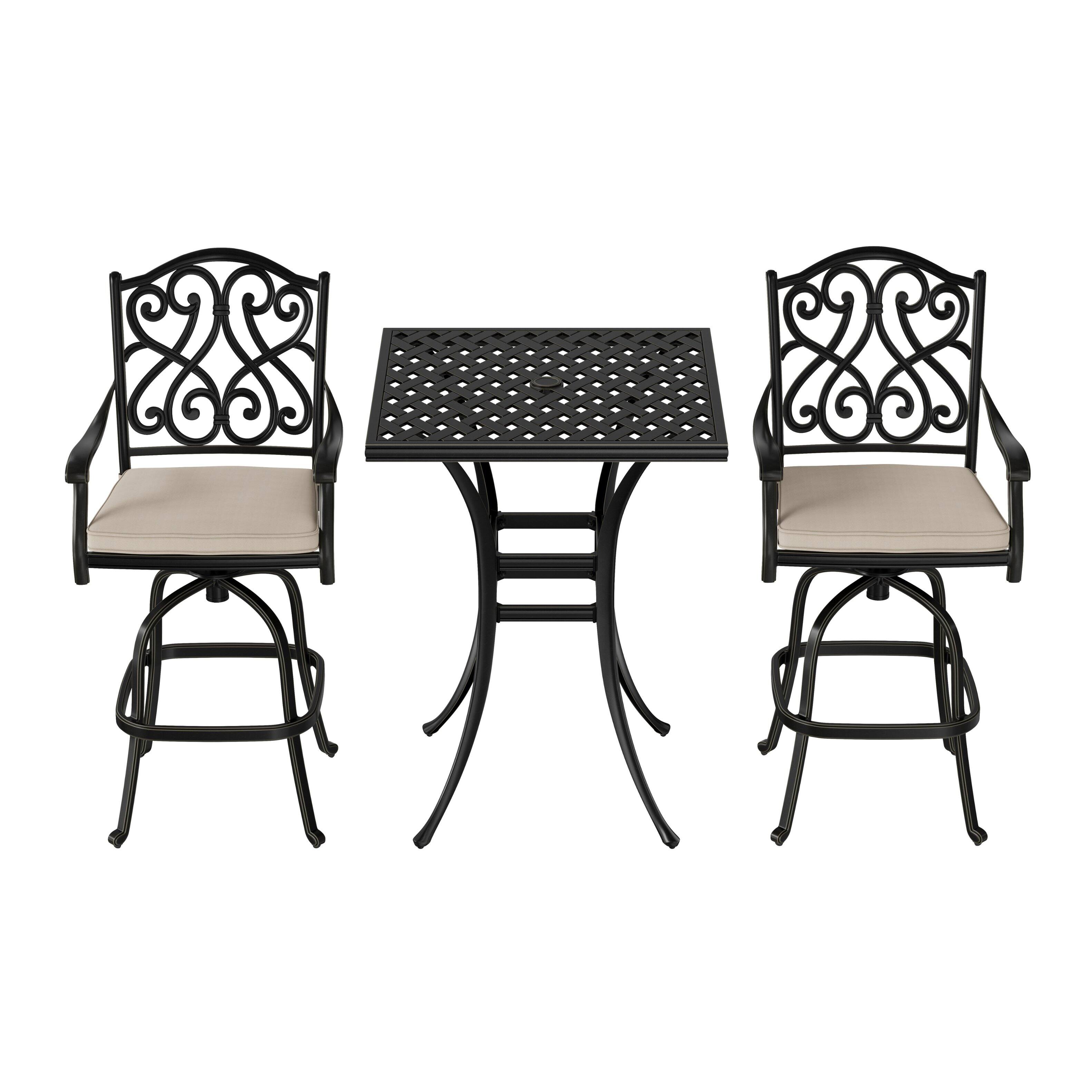Back. Mondawe - 2 - Person Square Outdoor Dining Set with Cushions - Black+Beige.