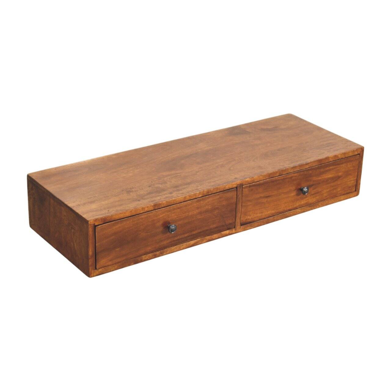 Alt View 1. Artisan Furniture - Artisan Furniture Solid Wood Lunar 2 Drawer Chestnut Wall Mounted Console, 2 Drawers, Dark Brown - Dark Brown.