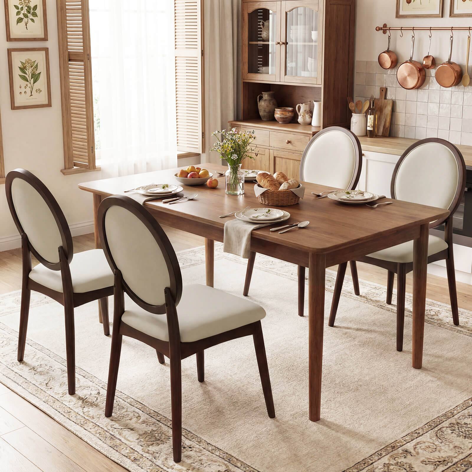 Alt View 4. Costway - Costway Dining Chairs Set of 4, Upholstered Linen Fabric Side Chairs with Round Backrest - Beige.