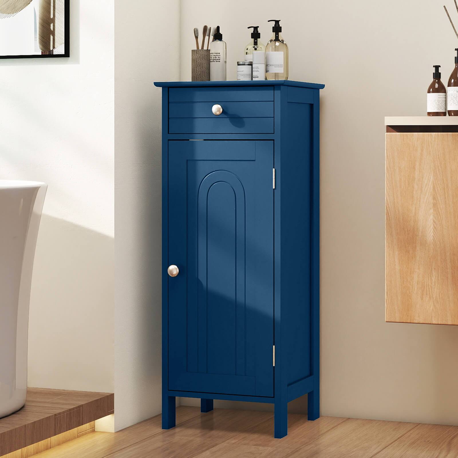 Alt View 1. Costway - Costway Bathroom Floor Cabinet Storage Organizer Free-Standing with Drawer - Blue.