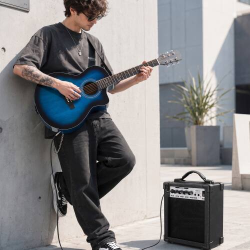 Alt View 4. Winado - Full-Size JF Style Cutaway Acoustic Electric Guitar with Amp, Basswood Body, 41in for Beginners With Gig Bag - Blue.