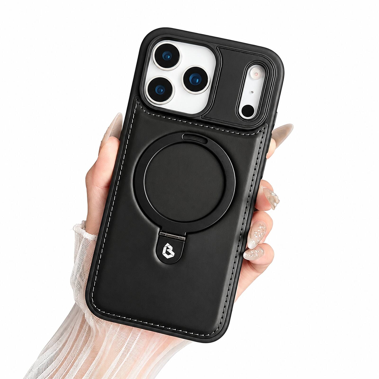 Front. UUCOVER - Magnetic Case for Apple iPhone 18 Pro,Shockproof Leather + TPU Ring Stand Case Compatible with MagSafe Back Cover - Coffee.
