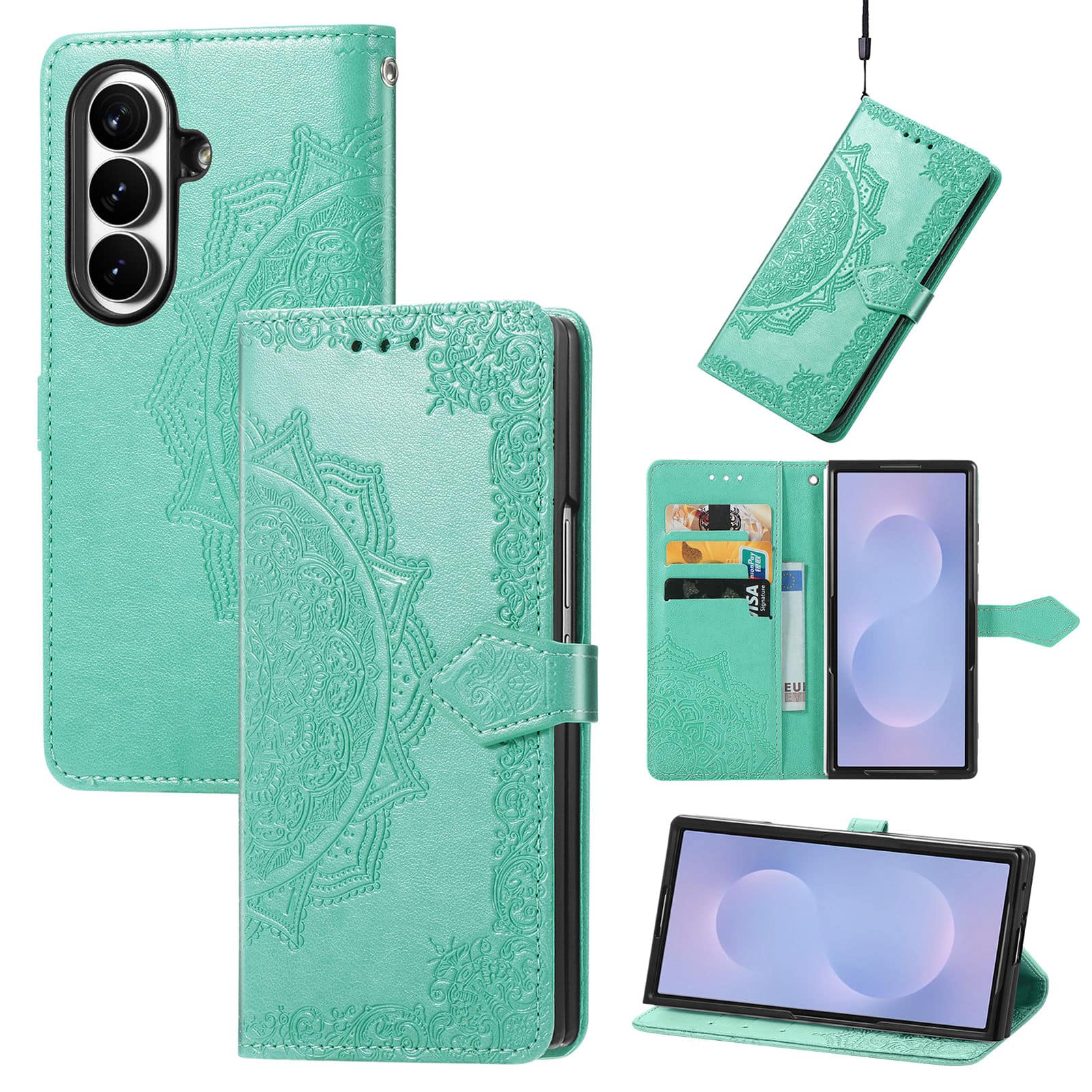 Dteck - Magnetic Wallet Case for Samsung Galaxy Z Fold 8 Ultra, Emboss Mandala Flowers PU Leather Strap Card Kickstand Cover - Green price history on PriceWatchPro