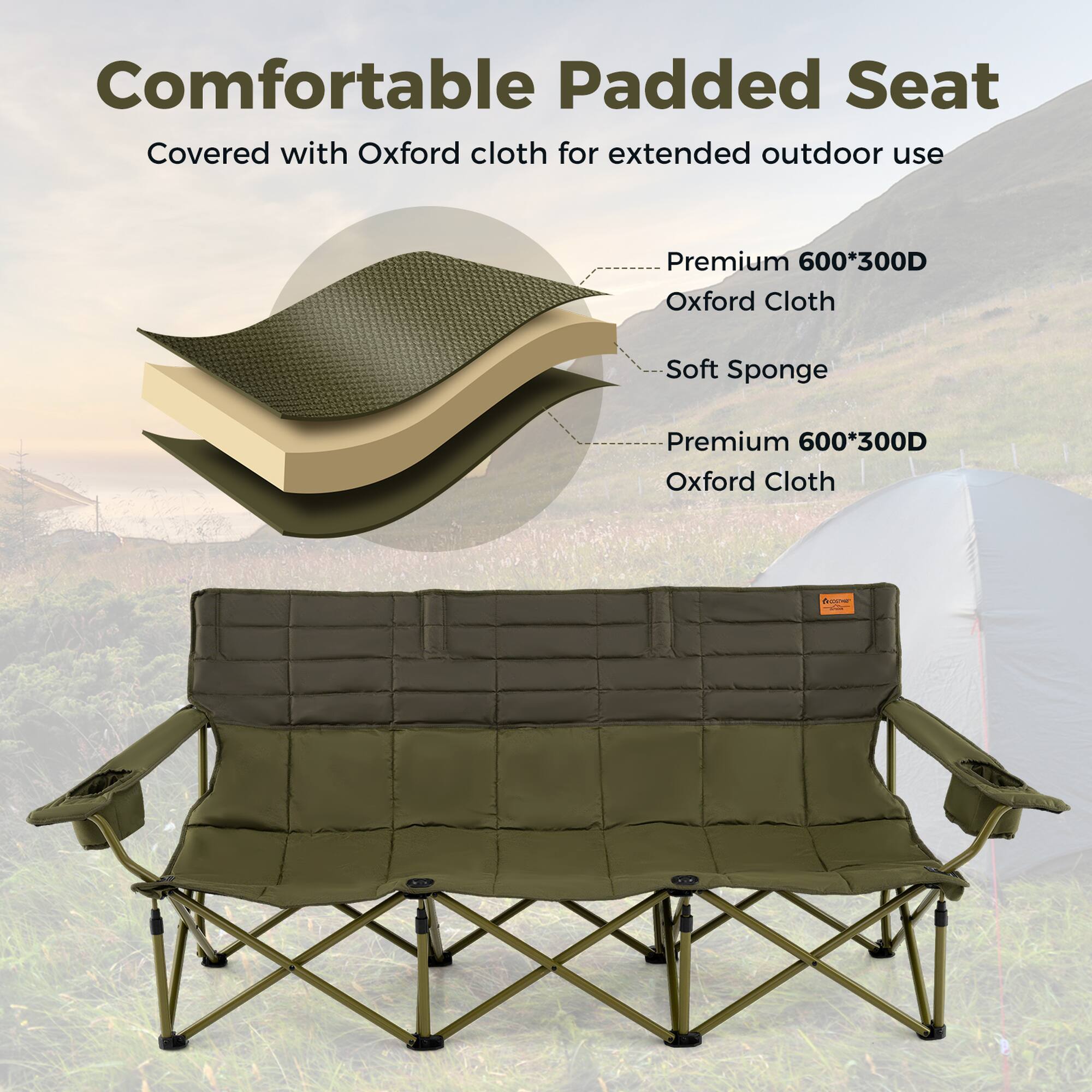 Comfortable Padded Seat
Covered with Oxford cloth for extended outdoor use
Premium 600*300D Oxford Cloth
Soft Sponge
Premium 600*300D Oxford Cloth