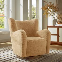 Montrose Wingback Sherpa Swivel Accent Chair by Modway - Camel Walnut