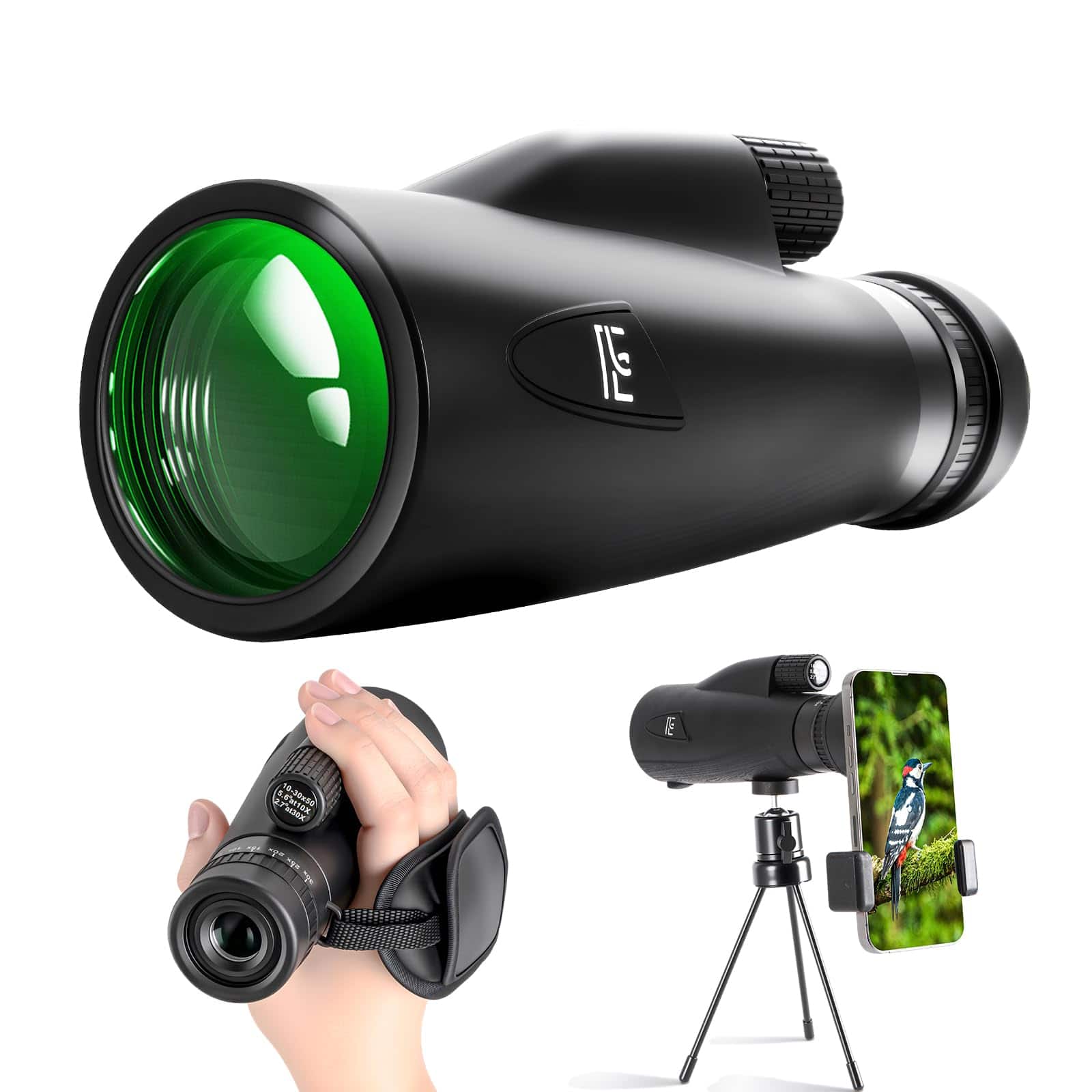 DORLUKFU - 10-30x50 Zoom Monocular Telescope with Smartphone Holder, Hand Starp & Tripod, High Powered FMC & BAK4 Scope, Birthday